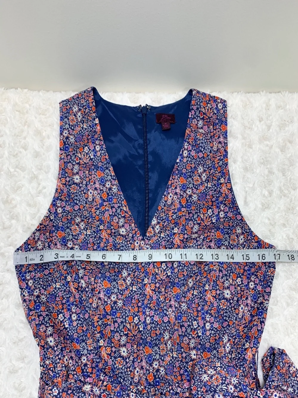 J. Crew Liberty Fabric Kayoko Deep Blue Floral Tie Waist Midi Dress Sz 4